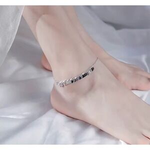 NEW SPARKLING SILVER ANKLE BRACELET, 925 STERLING SILVER ANKLET, BOHO ANKLET